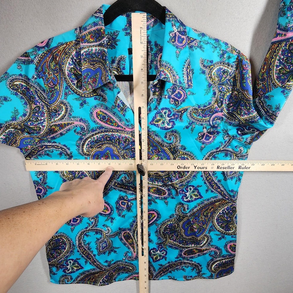 Talbots Turquoise Paisley Shirt Womens 10 12 Button Front Long Sleeve Stretch - Picture 5 of 10